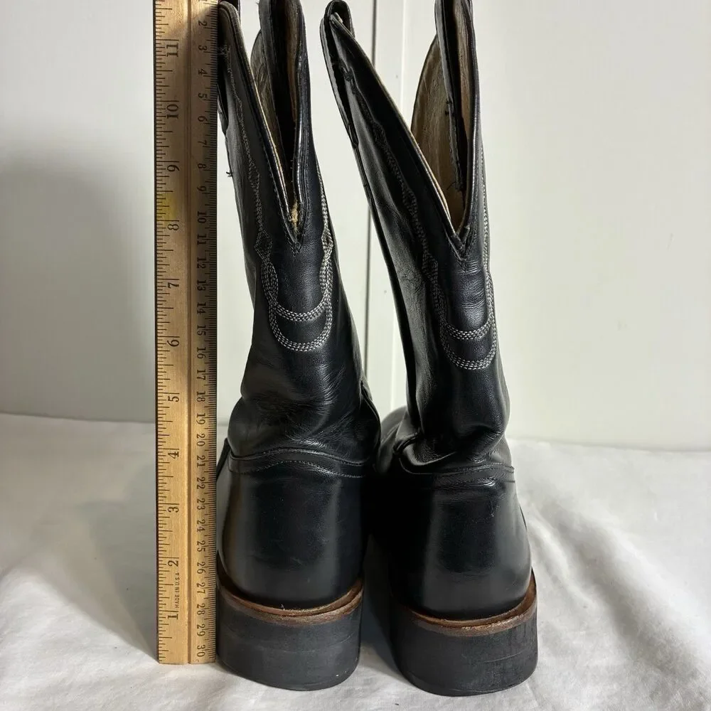 Vintage Tony Lama Men's Cowboy Boots Size 9B Black Leather Western Wear Riding